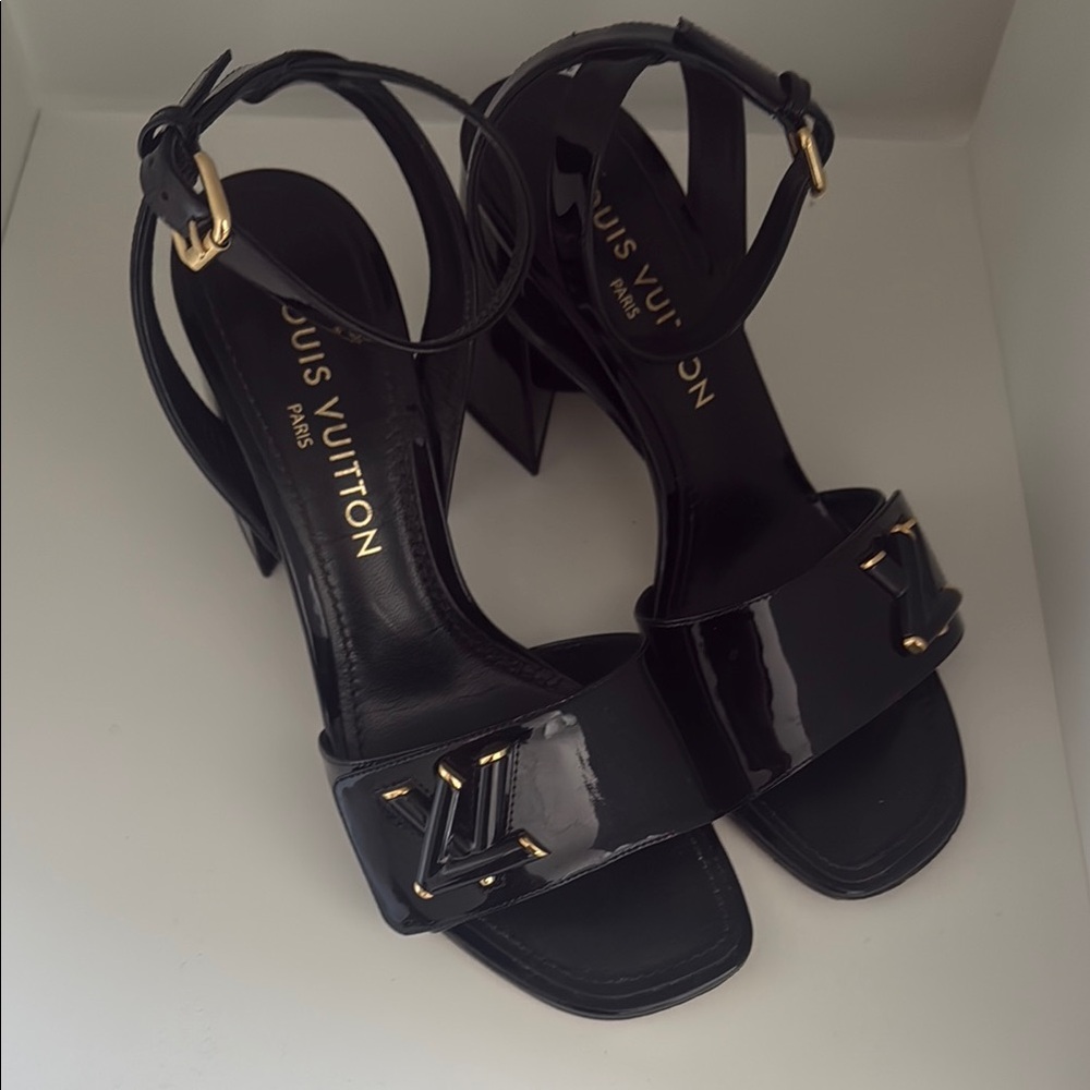 Louis Vuitton Black Stiletto Heels with Ankle Straps